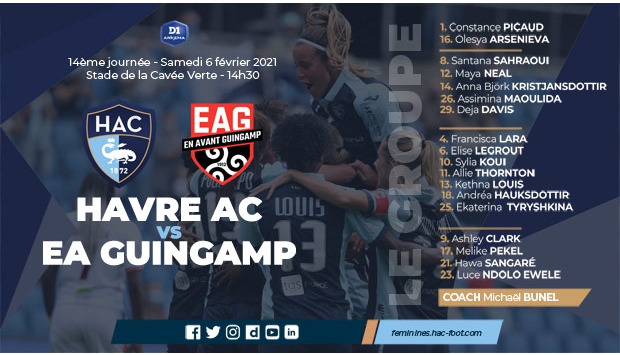 Féminines /  HAC - Guingamp : le groupe retenu par Michaël Bunel