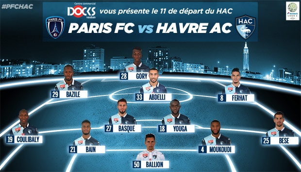 Paris FC - HAC : le 11 de départ du HAC