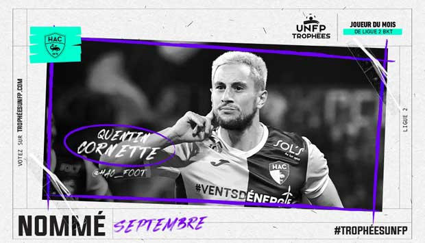 Trophée du joueur du mois de la Ligue 2 BKT : Quentin Cornette nominé !