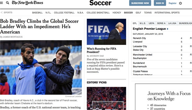 Quand le New York Times parle de Bob Bradley et du HAC !